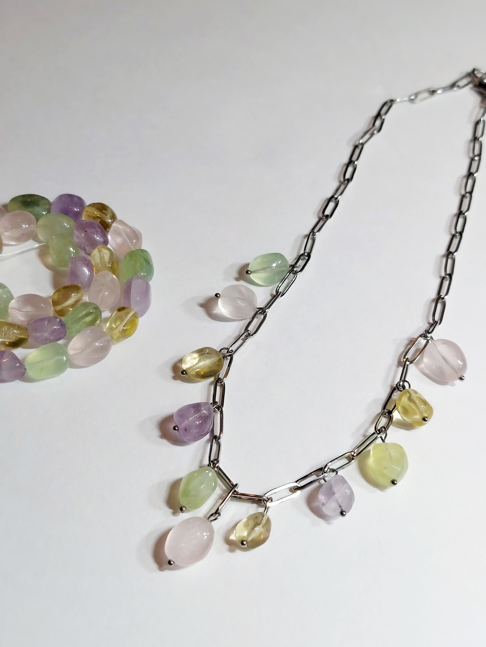Pastel Multi-Gem Drop Necklace - Delicate Stone Charm Necklace